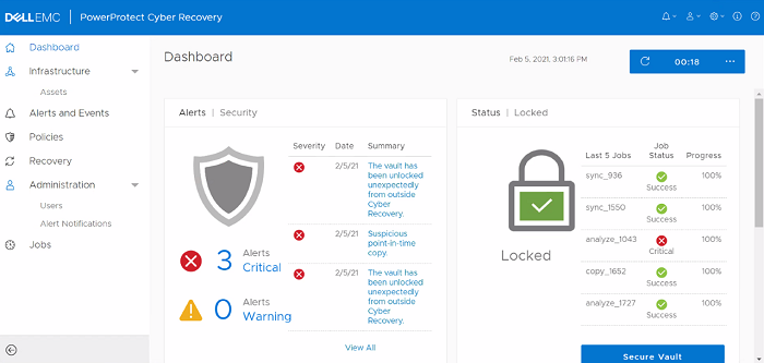 Dell PowerProtect Cyber Recovery Vault (避風港離線套件) 使用畫面圖，共 1 張